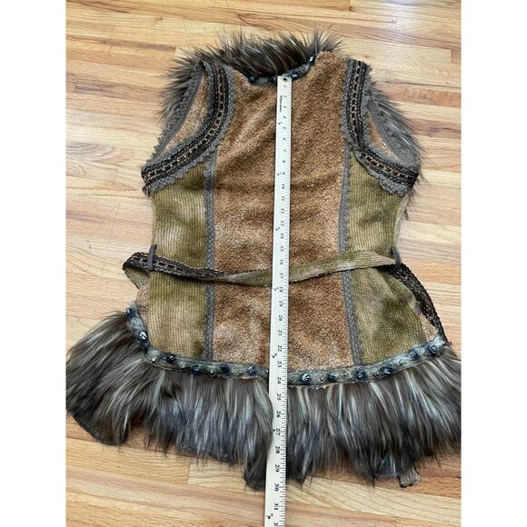 Boston Proper Women's Vest Faux Fur L Brown ASO Phoebe Buffay Friends Boho 90s - Picture 3 of 9